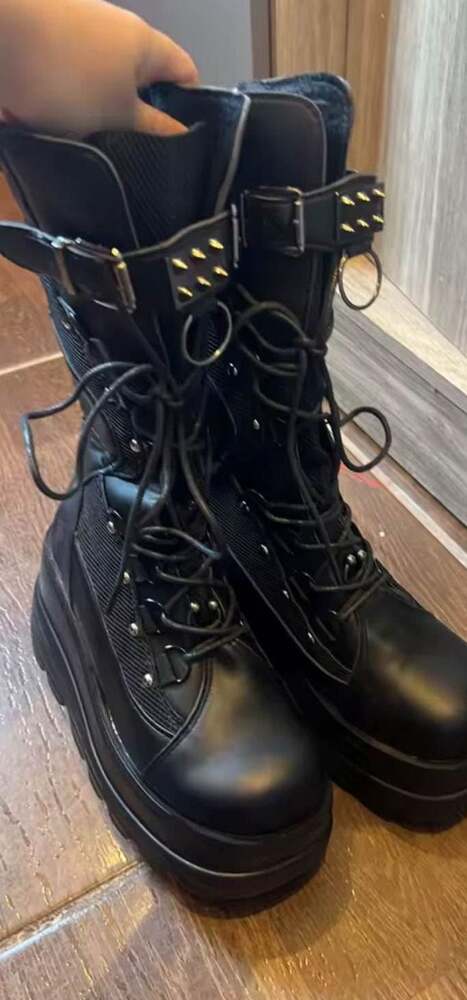 Gothic Punk Platform Boots Chunky Wedge Heel Lace Up Boots